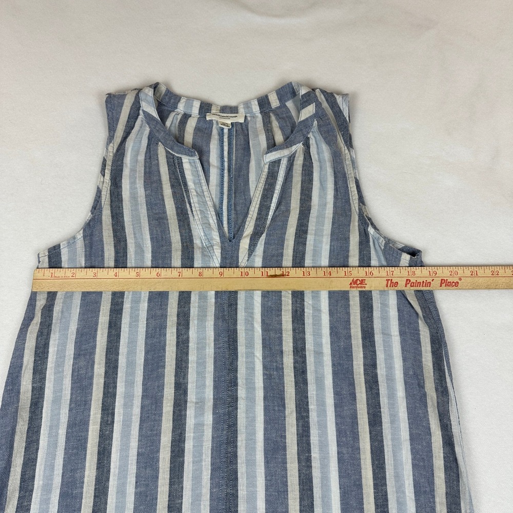 Beachlunchlounge Blue White Striped Sleeveless V-Neck Shift Dress Pockets Medium - Picture 6 of 7